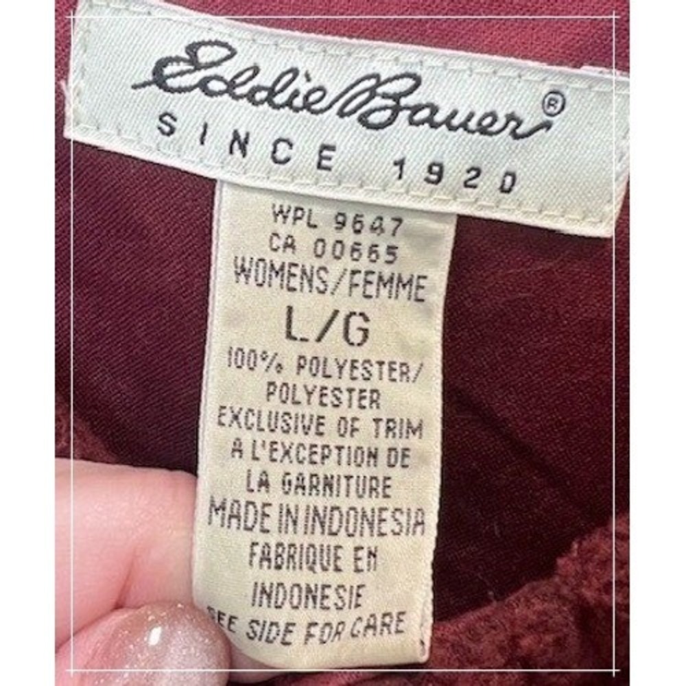 Vintage Eddie Bauer Burgundy Fleece Cardigan Womens Size L gorpcore versatile - Picture 4 of 8